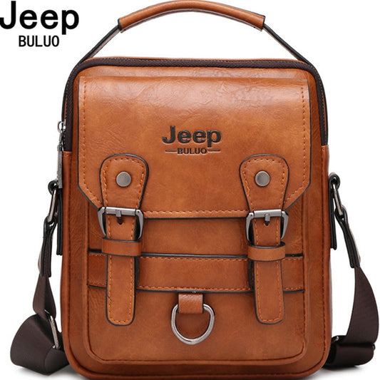 JEEP BULUO Multi-function Large Capacity Leather Crossbody Messenger Bag